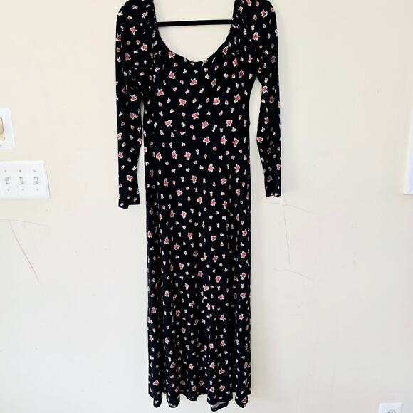 New Boden Sweetheart Midi Dress Long Sleeves Floral Black Red Women's Size 8 - Picture 5 of 12